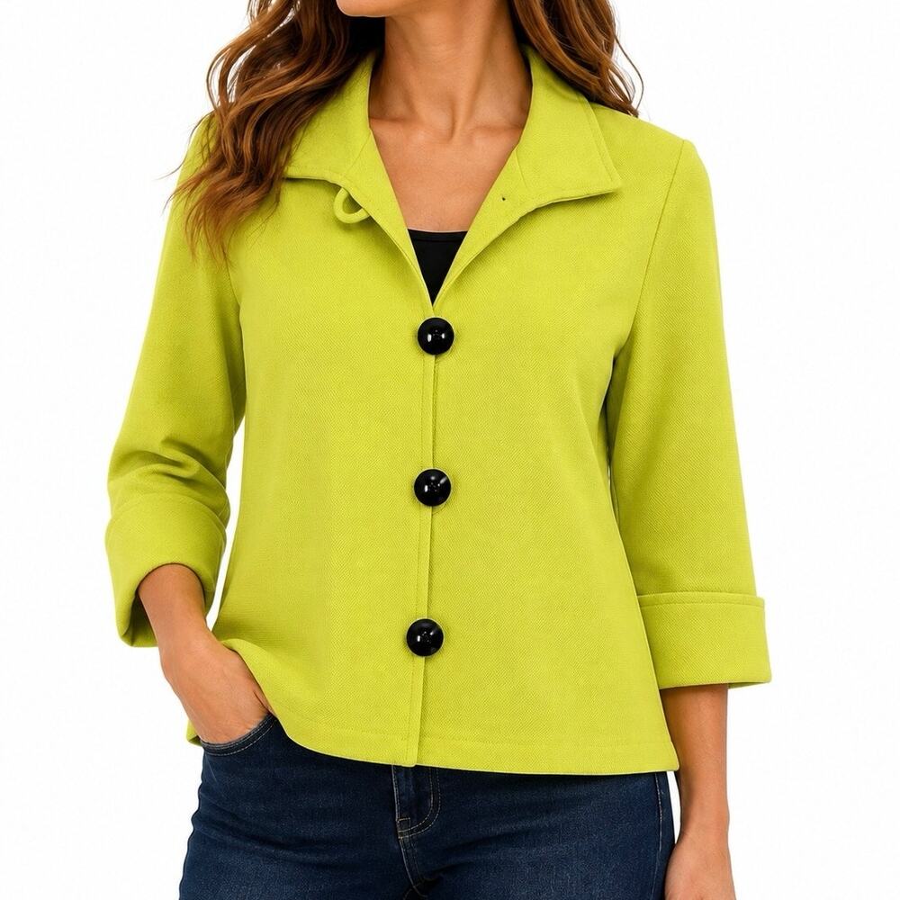 IC by Connie K Sz Small Neon Yellow/Green Wearable Art to Wear Jacket Shirt Top
